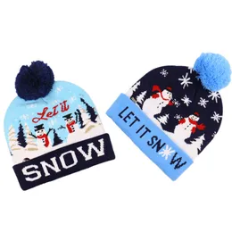 Gorro de Natal iluminado com 6 luzes LED coloridas gorros de crochê de malha chapéus boneco de neve de Natal alces árvore de Natal bonés com aba de inverno com bola POM POM para unissex