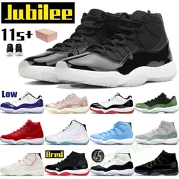 Jordons High 11 11s 남성 점프맨 농구화 스니커즈 Bred Jubilee Legend Blue Concord 45 Cool Grey Heiress Black Low Rose Gold Cherry Trainers with Zapatos