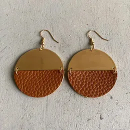 Dangle Earrings Lychee Pattern Cowhide Leather For Women Crazy Horse Skin Metal Semicircle Stitching Fashion Jewelry Gifts