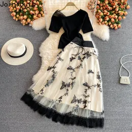 Two Piece Dress Joinyouth Elegant Two Piece Sets Women Butterfly Embroidered Mesh High Waist Skirts Skew Collar Short T-shirt Temperament Suits 230422