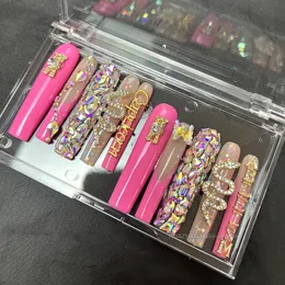 False Nails Handmade Luxury 3XL Full Cover False Nail Tips Glittery Rhinestone Press On Nails Y2K Reusable XXL XL Long Fake Nail With Glue 231121