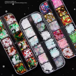 مساحيق أكريليك السوائل 12 Gridsbox Blitter Snowflake MixedColor Snowdar -Snowdaredree Shail Flake Slice DIY Manicure Selecins 231121