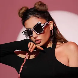 Sunglasses Women Mirror Zebra Sunglasses Luxury Brand Designers Shade Glasses 2022 Fashion Asymmetrical Outdoor Party Eye Accessories J230422