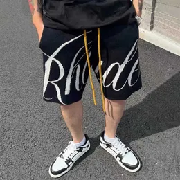 Roupas de grife Rhude verão nova tendência marca esportes americanos casuais algodão puro vintage ajuste solto basquete masculino shorts divididos casais corredores roupas esportivas