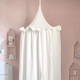 Crib Netting 100% Premium Muslin Cotton Hanging Canopy with Frills Bed Baldachin for Kids Room 230421