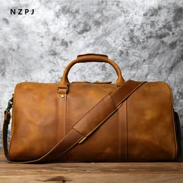 Duffel Bags NZPJ Masculino Retro Bolsa De Viagem De Couro Primeira Camada De Couro De Grande Capacidade Bolsa De Viagem De Negócios Bolsa De Ombro Messenger Bag 231122