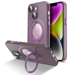 Magnetic Holder Finger Ring Stand Bracket Phone Case For iPhone 11 13 12 14 Pro Max Compatible For Magsafe Wireless Charging Clear Cover With Glass Lens Film 1pcs