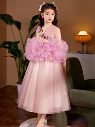2023 Vestido de menina de flores para casamento Flores 3D Filhos Primeiro vestido de comunhão da sagrada Princesa Tulle Ball Vestio de casamento Vestido de aniversário de 2 a 14 anos
