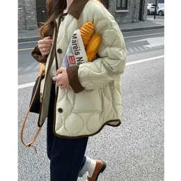 Kadın Ceketleri Koreli Down Cottonpadded Kış Retro Tasarım Renk Kontrastlı Lapel Pırlanta Kontrolü Kısa Ekmek Ceket 231122