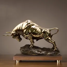 Ny Golden Wall Bull Figurine Street Sculptu Cold Cast Coppermarket Home Decoration Gift for Office Decoration Craft Ornament298f