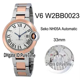 V6F W2BB0023 SEKO NH05A Automatiska damer Kvinnor Titta på Two Tone Rose Gold White Textured Dial Steel Armband Edition 33mm New 153b