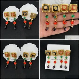 Lampadario pendente Orecchini pendenti Personalità europea e americana Orecchini pendenti con gioielli a forma di goccia di perle di colore quadrate vuote Dhpnl