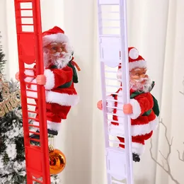 Świąteczne dekoracje świąteczne ozdoby świąteczne prezent elektryczny wspinaczka drabinka Święty Mikołaj Zabawki lalki z muzyką Wesołych Choinek Wiszący wystrój 231122