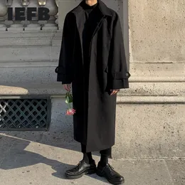 Мужское шерстяное пальто IEFB, мужское зимнее шерстяное и смешанное пальто, длинное пальто в корейском стиле, модное утепленное свободное однобортное пальто 9Y8453 231122