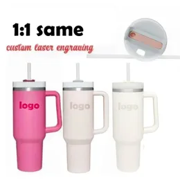 Rose Quartz Quencher H2 0 40oz Tumblers 컵 핸들 절연 자동차 머그잔 로고 뚜껑에 동일한 컬러 로고 컵 색상 스테인리스 123