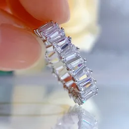 2022 Baguette Diamond Pierścień 100% Real 925 Srebrny Party Wedding Pierścienie dla kobiet Bridal Promise Bejdia zaręczynowe