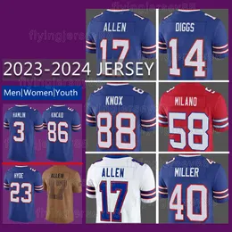 14 Maglia da calcio Stefon Diggs 17 Josh Allen 58 Matt Milano Dalton Kincaid Buffalos Von Miller Dawson Knox Damar Hamlin Billes 4 James Cook TreDavious White Jim Kelly