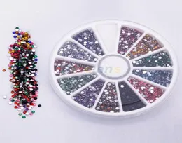 Bütün tekerlek 20mm 12 renk tırnak sanatı dekorasyon parıltı ipuçları rhinestones taşlar düz değerli taşlar 0214 2xua1355716