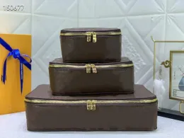 Modemärke bruna blomma väskor stora medium och små tryckta bokstäver moderna resesmycken lådor kosmetisk väska förvaringslåda designers smycken lådor