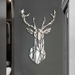 Wall Stickers 3D Mirror Nordic Style Acrylic Deer Head Sticker Decal Removable Mural for DIY Home Living Room Decors 230422