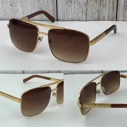 Modedesigner solglasögon för män 0259 attityd metall UV klippt fyrkantigt guldbrunt anti-ultraviolet UV400-lins toppkvalitet med falllåda