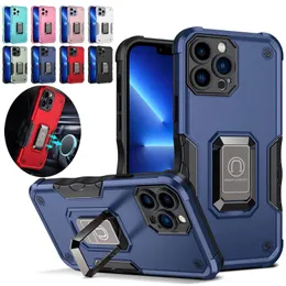 Dual Layer Ring Stand Holder Sockproof Cases for iPhone 14 13 12 Mini 11 Pro Max XR XS 7 8 Plus Samsung A13 A14 A34 A54 S21 S22 Plus S23 Ultra Heavy Duty Hybrid Back Cover Cover