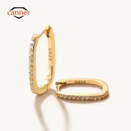 Sterling Silber Square Piercing Huggie Hoop Ohrringe für Frauen Einfache Kubikzirkonia -Ohren Fein Schmuck Pendientes