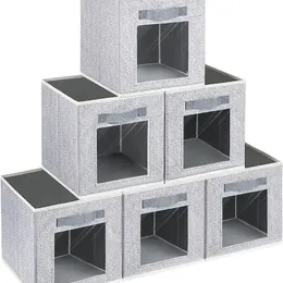 보관 큐브, 구성을위한 패브릭 바구니, 창이있는 11 인치 큐브 보관함, 옷장 조직을위한 접을 수있는 저장 상자 빈