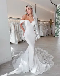 2023 Простые свадебные платья русалкой Стички с плеч иллюзия короткие рукава кружев
