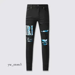 Jeans viola Uomo Jeans Amari Jeans Nero Distressed Streetwear Moda Slim Lettere ricamate Modello Patchwork Skinny Stretch danneggiato 9774