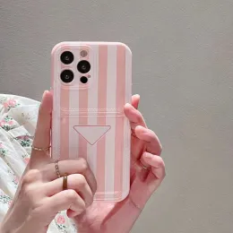 Designer Stripe Cremoso Verão Dopamina Tendência Capas de telefone para Apple iPhone 14 13 12 11 Pro Max Luxo Macio Silicone Full-body Mobile Cell Back Covers Fundas Coque Rosa