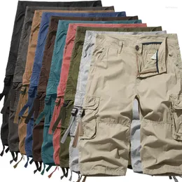 Mäns shorts 2023 Summer Europe Style Solid Color Washing Cargo Män LoSe Multi-Pocket Tactical Work för 30-40