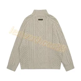 디자이너 Essent Fog Double Thread New Ess 시즌 8 캐주얼 한 느슨한 Jacquard Fried Dough Twiss American High Neck Knitted Sweater