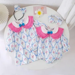 Vestidos de menina 2023 Irmã de primavera Combation Use roupas para crianças meninas de meninas florais vestido A-line e rumpers com roupas de bowknot