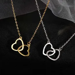 Pendant Necklaces 2023 Double Heart Pendant Necklace for Women Couple Choker Gold Silver Color Chain Wedding Party Friends Jewelry GiftL231122