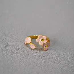 Klaster pierścieni japoński w stylu duszpasterska wiosenna i letnia różowa glazura szkliwia wiśniowa Słodka regulacyjna regulowana palcem romans