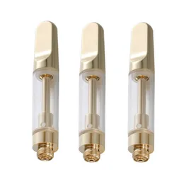 Th205 Golden Ceramic Vape Cartridges 0,5 ml 0,8 ml 1,0 ml atomisatorer 0,8 ml kapacitet 510 Tråd tjock olje förångare Guldglas keramikspolvagnar tillgängliga Anpassa logotyp