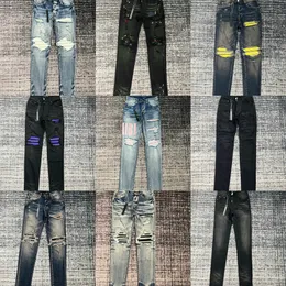 Jeans da uomo europei Jean Hombre Lettera Stella Uomini ricamo patchwork strappato per pantaloni da motociclista di marca di tendenza Mens skinny TAGLIA 29-40