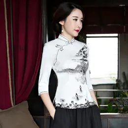 Women's Blouses Fashion Chinese Style Shirt Womens Mandarin Clar Blouse Lady Clothing Cheongsam Summer Short Qipao Dress Size S-XXXL