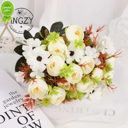 Neue nordische Blumenstrauß-Reihen-Rosen-Knospen-Tee-Knospen-europäische Art-Kern-Fälschungs-Blumenstrauß 1Pcs für Hochzeit-Hausgarten-Dekoration im Freien