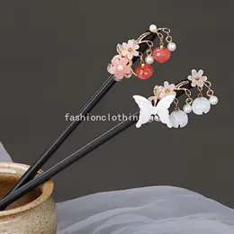 Ancient Style Flower Pendant Hair Sticks Vintage Wood Chinese Hair Stick Hairpins For Women Hair Ornaments Jewelry Accessories