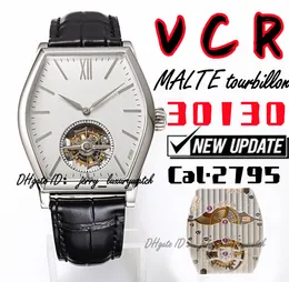 VCR Luxury Men's Watch 30130 Malte Tourbillon Watch、38x48mm、New Cal.2795機械式運動。サファイアミラー、ワインバレル、シルバー