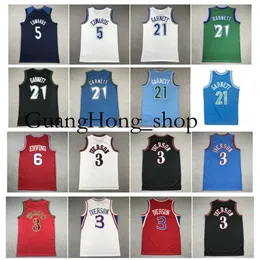 S GH 21 Kevin Garnett Timberwoe Basketball Jersey Minnesotas Anthony Edwards Mitch و Ness Sixer 3 Allen Iverson 6 Julius Erving Throwback