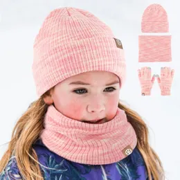 Scarves Wraps 3 in 1 Winter Kids Hat Scarf Three-piece Set Warm Knitted Girls Boys Thermal Scarf Kit Alpaca Wool Outdoor Warmth Children Set 231123