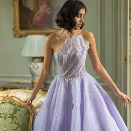 Party Dresses Sharon Said Luxury Dubai Beaded Lilac Evening Dress Elegant Scalloped Arabic Women Formal Prom for Wedding SS247 230422