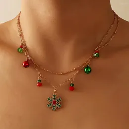 Collane con ciondolo Campane di Natale Collana con fiocchi di neve Catena a doppio strato con clavicola per donna