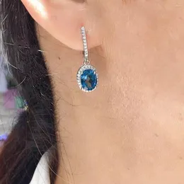 Dangle Earrings Total 2ct London Blue Topaz Drop 6mm 8mm Natural Jewelry Classic 925 Silver Gemstone Eardrop For Party