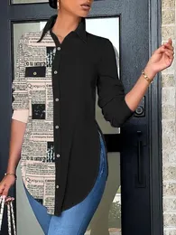 Женские блузки 2024, повседневная рубашка с длинным рукавом, блузка для офиса, весна-осень, модные элегантные рубашки с отложным воротником и принтом для женщин, 2023