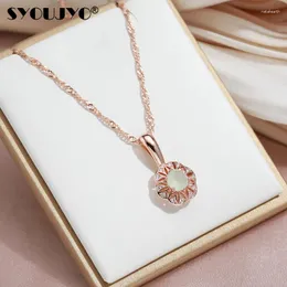 Pendant Necklaces SYOUJYO Lake Green Natural Zircon Necklace For Women 585 Rose Gold Color Wedding Fine Jewelry Classic Collarbone Chain