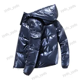 Giacche da uomo 2023 Giacca invernale da uomo Parka lucido con cappuccio cappotti caldi Zipper Up Giacche di alta qualità Soprabito Giacche spesse Taglie forti T231123